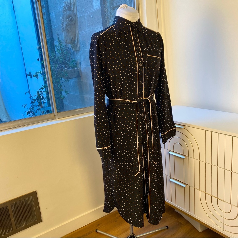 Who What Wear Polka Dot Piped Shirt Dress Black/ Taupe, Size S - Picture 5 of 9